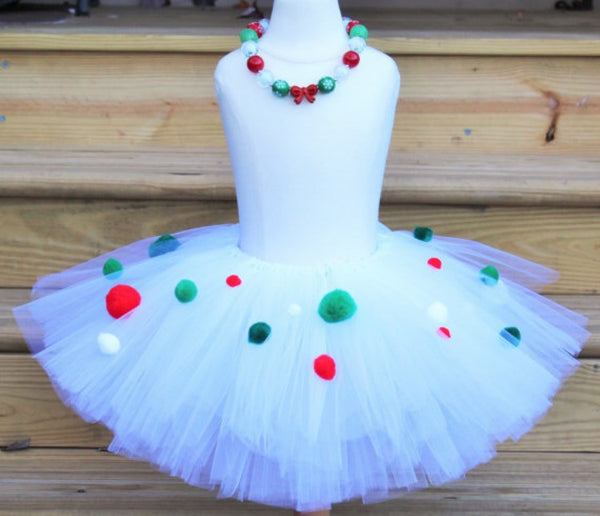 Holiday Poms of Joy, Holiday Dress, Holiday Skirt, Holiday Tutu, Christmas Tutu