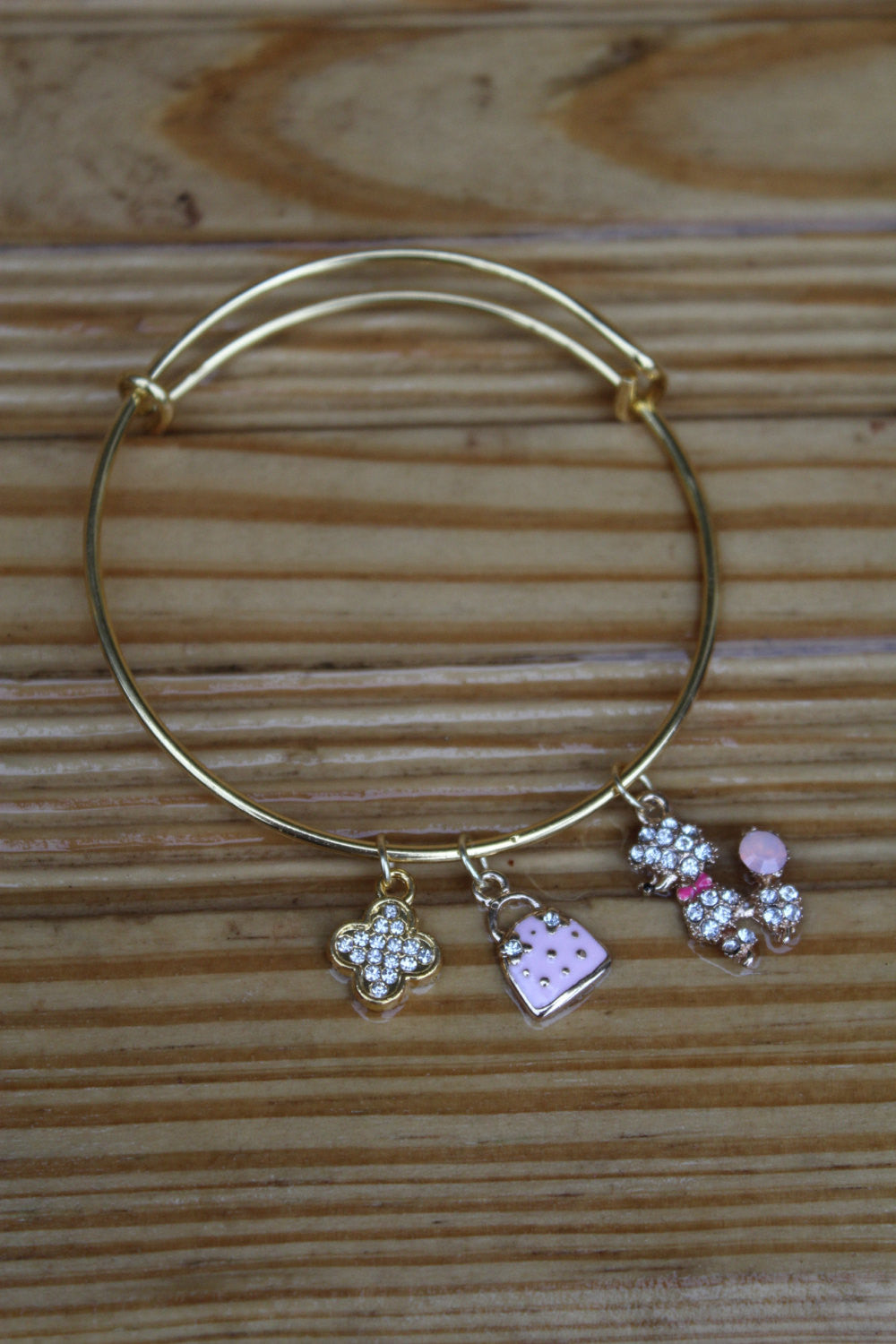 Women's Sparkle Poodle and Pink Purse Gold Bangle Bracelet - JTB15002